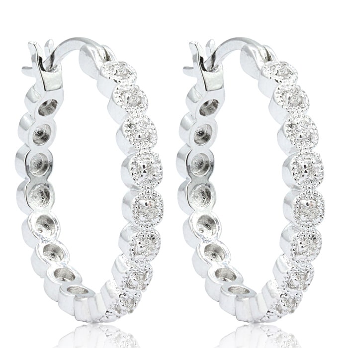 1/4 Carat Diamond Halo Look Hoop Earrings, 3/4 Inch.  So Beautiful And Brand New!