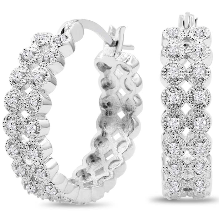 Double row diamond hoop earrings outlet