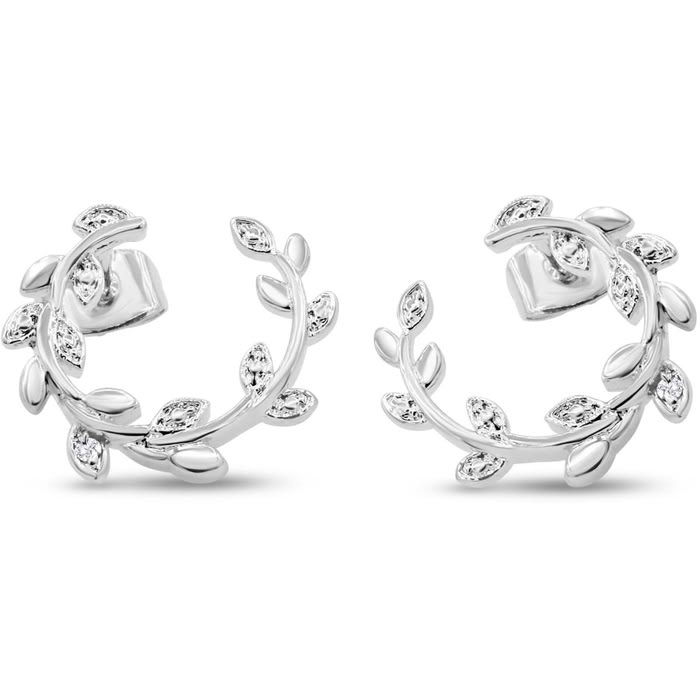 Vine Leaf Diamond Earrings, 1/2 Inch. Brand New Beautiful Style!