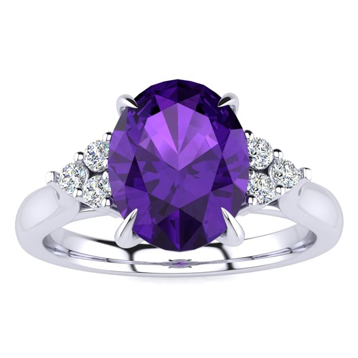 1 1/2 Carat Oval Shape Amethyst and Diamond Ring In 14K White Gold