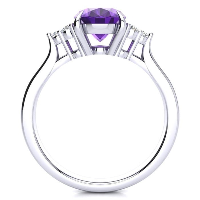 1 1/2 Carat Oval Shape Amethyst and Diamond Ring In 14K White Gold
