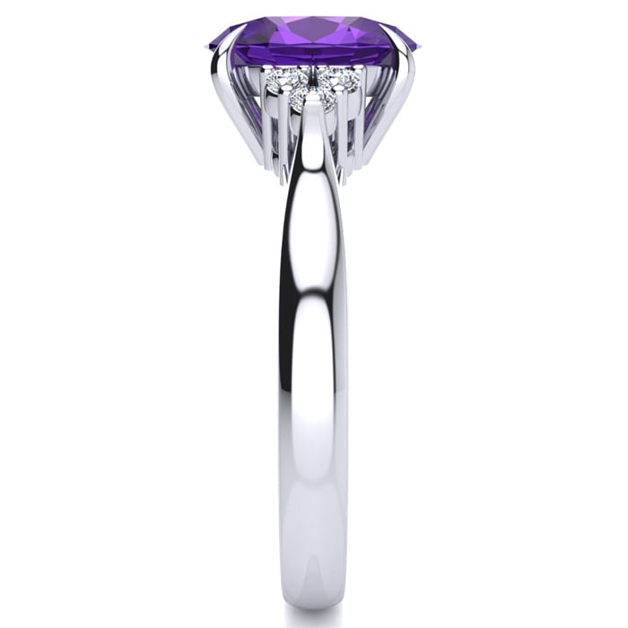 1 1/2 Carat Oval Shape Amethyst and Diamond Ring In 14K White Gold