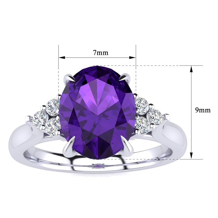 1 1/2 Carat Oval Shape Amethyst and Diamond Ring In 14K White Gold