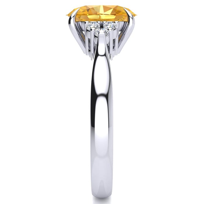 1 1/2 Carat Oval Shape Citrine and Diamond Ring In 14K White Gold