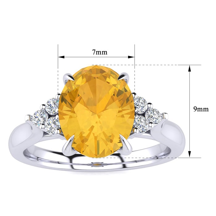 1 1/2 Carat Oval Shape Citrine and Diamond Ring In 14K White Gold