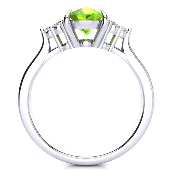 2 Carat Oval Shape Peridot and Diamond Ring In 14K White Gold