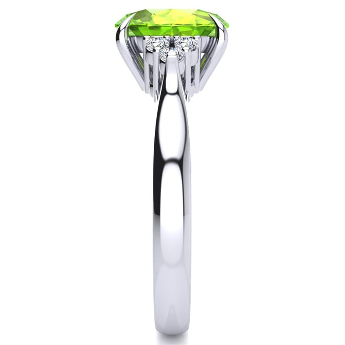 2 Carat Oval Shape Peridot and Diamond Ring In 14K White Gold