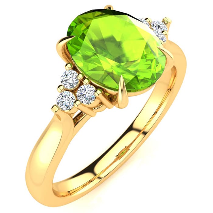 2 Carat Oval Shape Peridot and Diamond Ring In 14K Yellow Gold