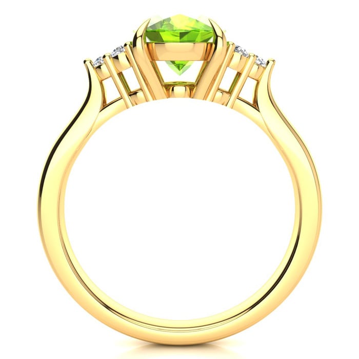 2 Carat Oval Shape Peridot and Diamond Ring In 14K Yellow Gold