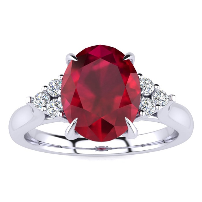 3 Carat Oval Shape Ruby and Diamond Ring In 14K White Gold