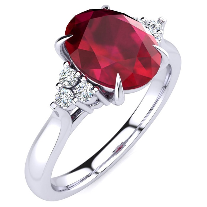 3 Carat Oval Shape Ruby and Diamond Ring In 14K White Gold