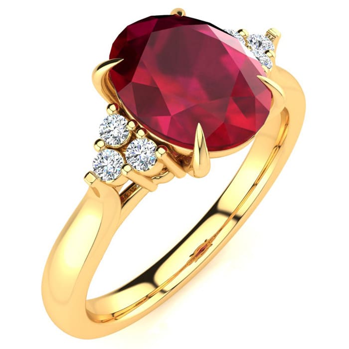 3 Carat Oval Shape Ruby and Diamond Ring In 14K Yellow Gold