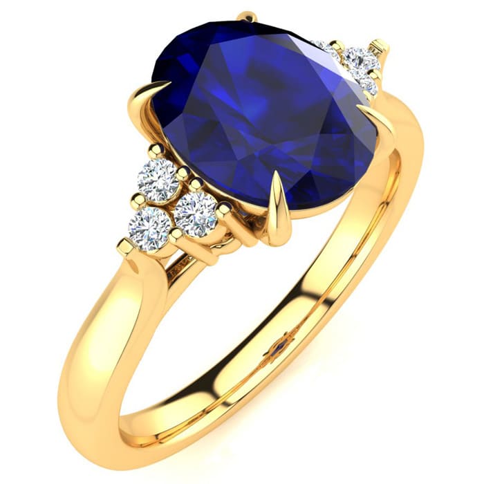 3 Carat Oval Shape Sapphire and Diamond Ring In 14K Yellow Gold