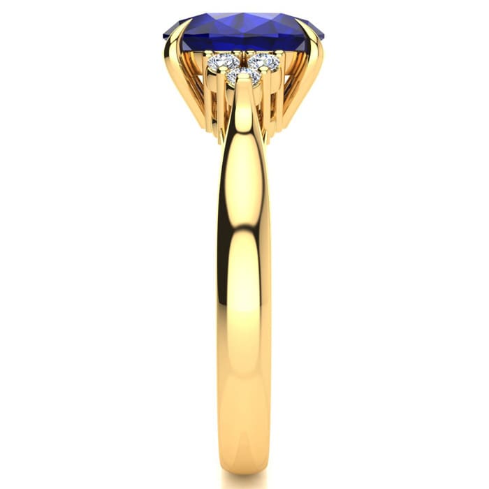 3 Carat Oval Shape Sapphire and Diamond Ring In 14K Yellow Gold