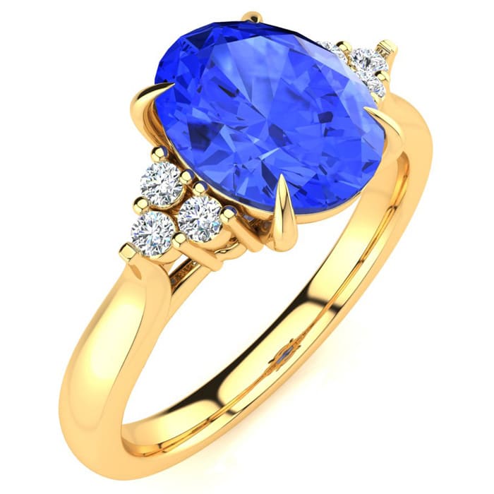 2 Carat Oval Shape Tanzanite and Diamond Ring In 14K Yellow Gold