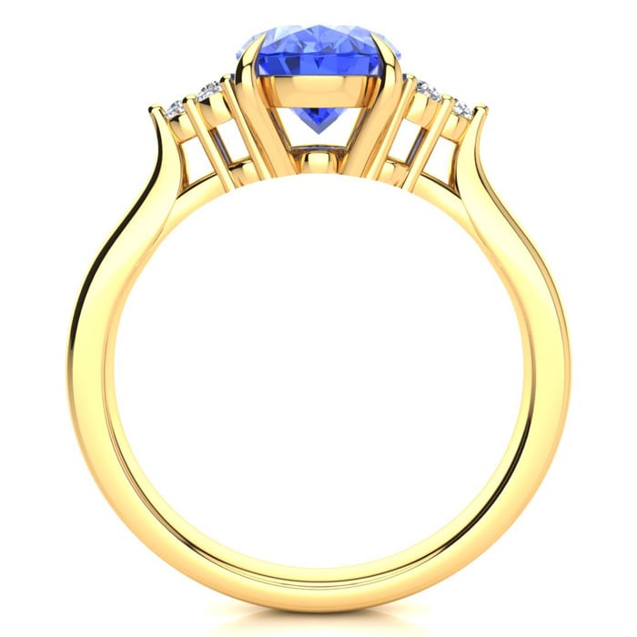 2 Carat Oval Shape Tanzanite and Diamond Ring In 14K Yellow Gold
