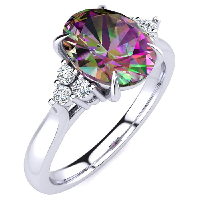 2-1/4 Carat Oval Shape Mystic Topaz Ring and Six Diamonds In 14 Karat White Gold