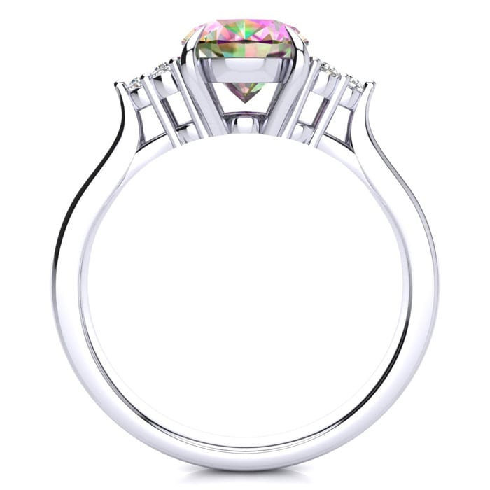 2-1/4 Carat Oval Shape Mystic Topaz Ring and Six Diamonds In 14 Karat White Gold