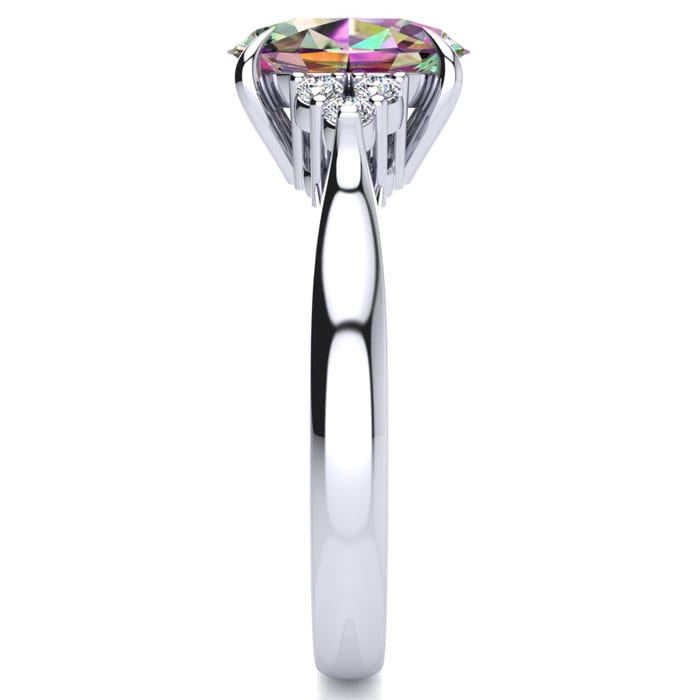 2-1/4 Carat Oval Shape Mystic Topaz Ring and Six Diamonds In 14 Karat White Gold
