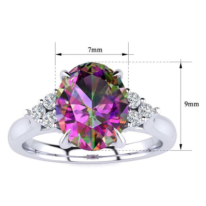 2-1/4 Carat Oval Shape Mystic Topaz Ring and Six Diamonds In 14 Karat White Gold