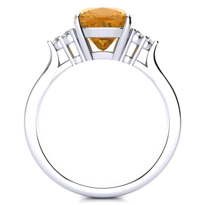 2 1/5 Carat Cushion Cut Citrine and Diamond Ring In 14K White Gold