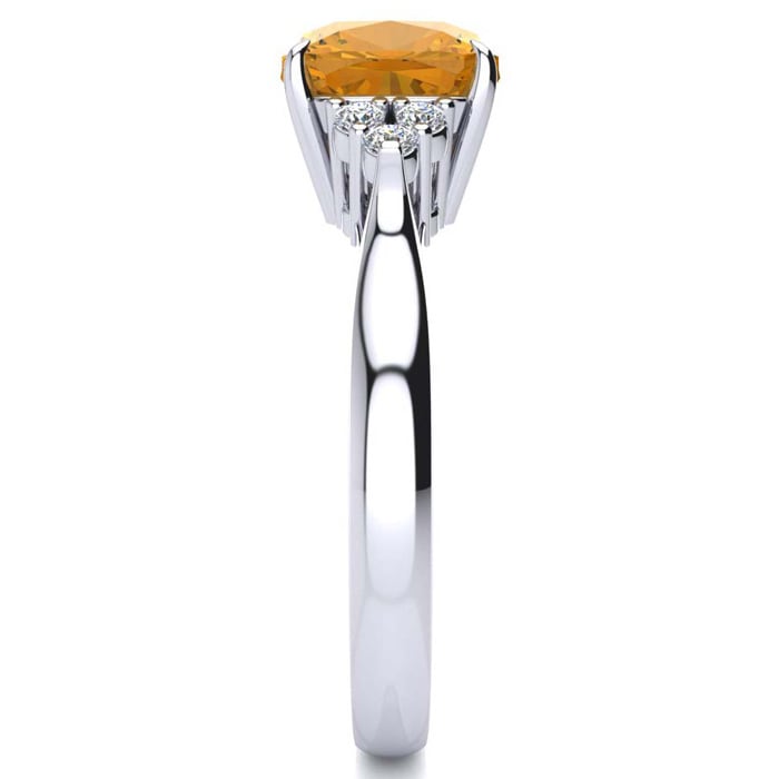 2 1/5 Carat Cushion Cut Citrine and Diamond Ring In 14K White Gold