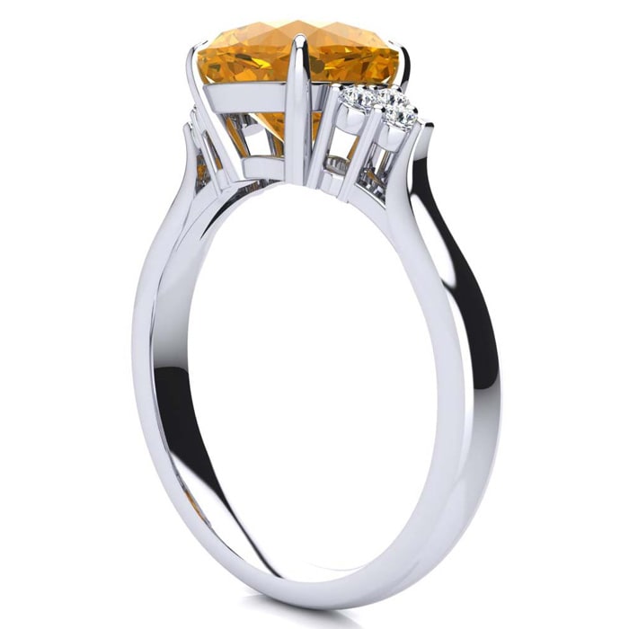 2 1/5 Carat Cushion Cut Citrine and Diamond Ring In 14K White Gold
