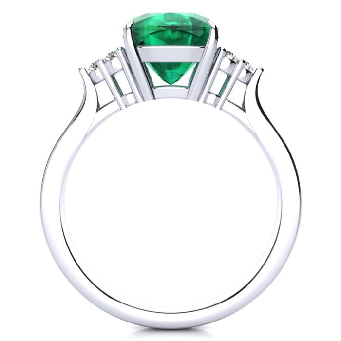 2 1/5 Carat Cushion Cut Emerald and Diamond Ring In 14K White Gold