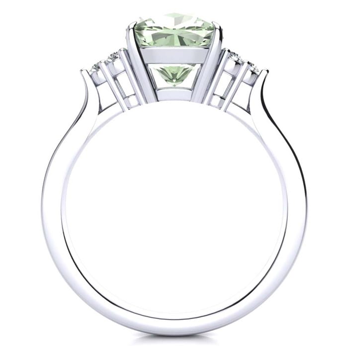 2 1/5 Carat Cushion Cut Green Amethyst and Diamond Ring In 14K White Gold