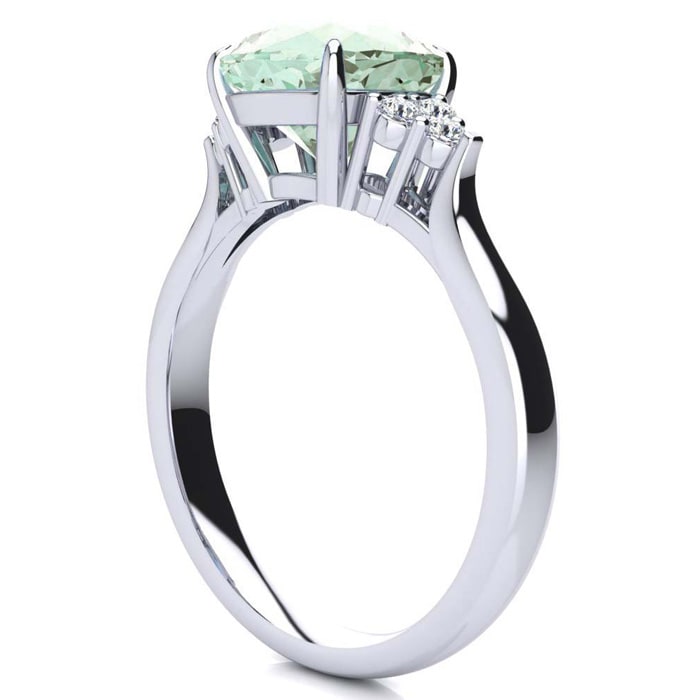 2 1/5 Carat Cushion Cut Green Amethyst and Diamond Ring In 14K White Gold