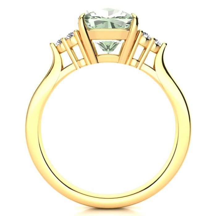 2 1/5 Carat Cushion Cut Green Amethyst and Diamond Ring In 14K Yellow Gold