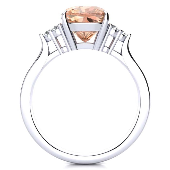 3-1/5 Carat Cushion Cut Morganite and Diamond Ring In 14K White Gold