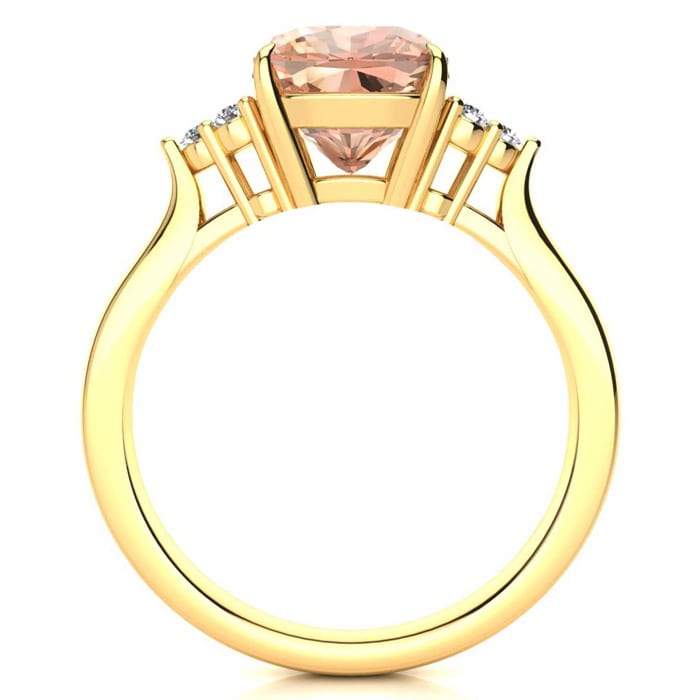 3-1/5 Carat Cushion Cut Morganite and Diamond Ring In 14K Yellow Gold