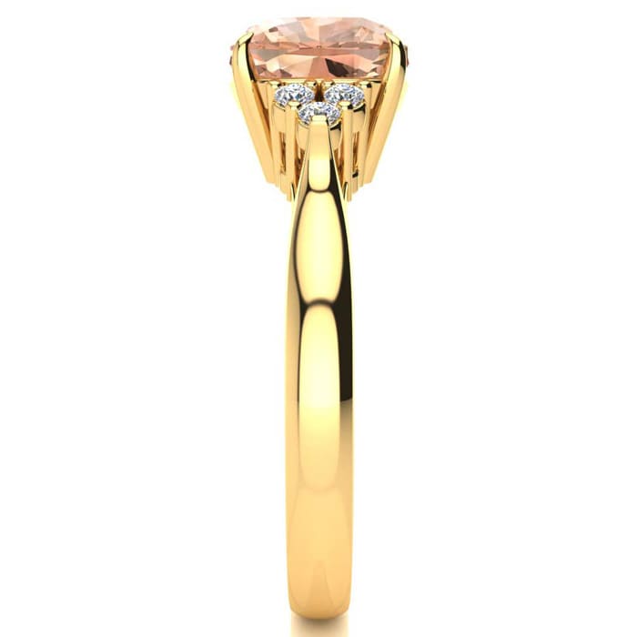 3-1/5 Carat Cushion Cut Morganite and Diamond Ring In 14K Yellow Gold