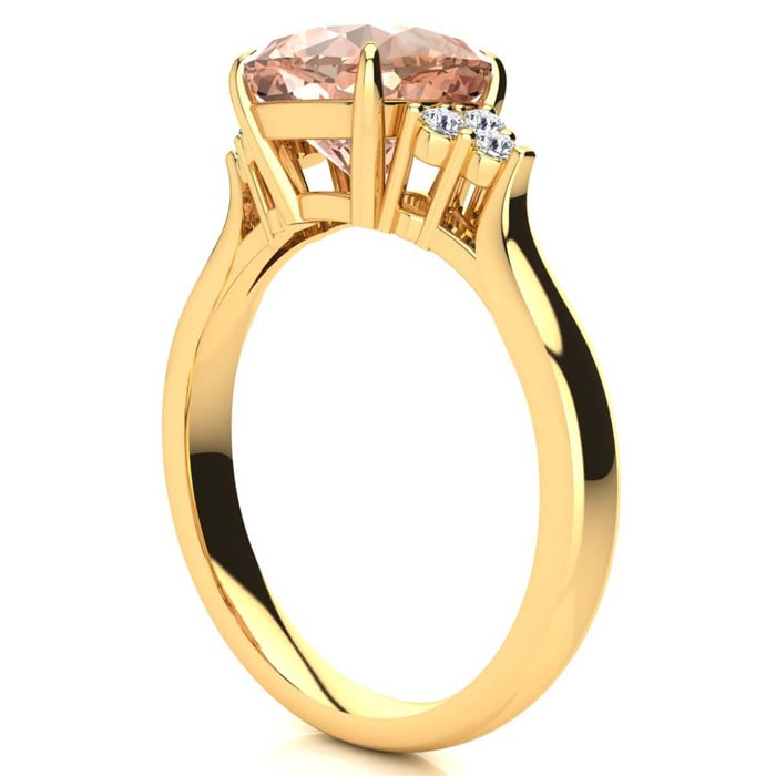 3-1/5 Carat Cushion Cut Morganite and Diamond Ring In 14K Yellow Gold