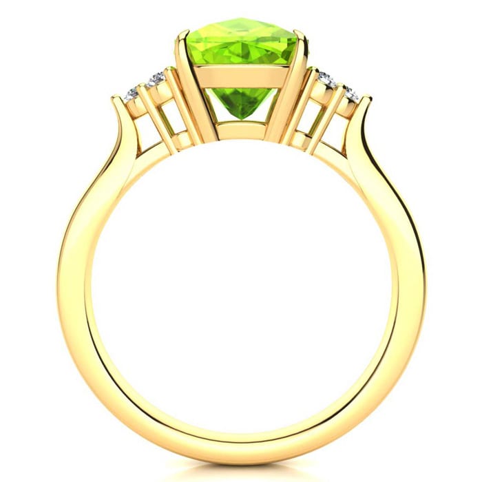 2 2/3 Carat Cushion Cut Peridot and Diamond Ring In 14K Yellow Gold