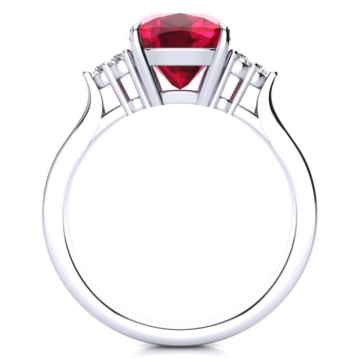 3 1/5 Carat Cushion Cut Ruby and Diamond Ring In 14K White Gold