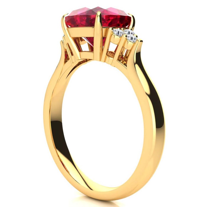 3 1/5 Carat Cushion Cut Ruby and Diamond Ring In 14K Yellow Gold