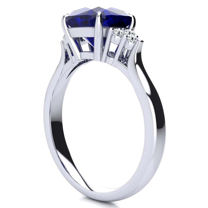 3 1/5 Carat Cushion Cut Sapphire and Diamond Ring In 14K White Gold