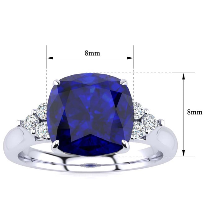 3 1/5 Carat Cushion Cut Sapphire and Diamond Ring In 14K White Gold