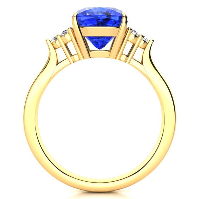 2 2/3 Carat Cushion Cut Tanzanite and Diamond Ring In 14K Yellow Gold