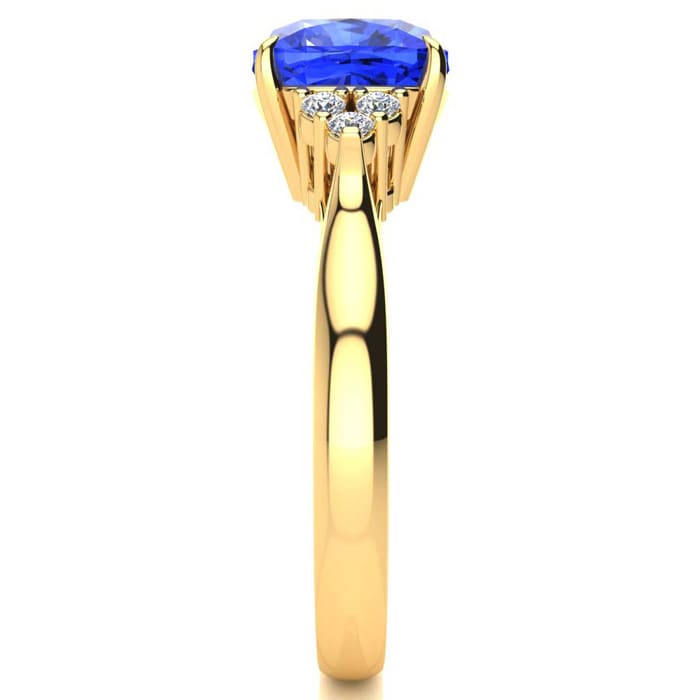 2 2/3 Carat Cushion Cut Tanzanite and Diamond Ring In 14K Yellow Gold