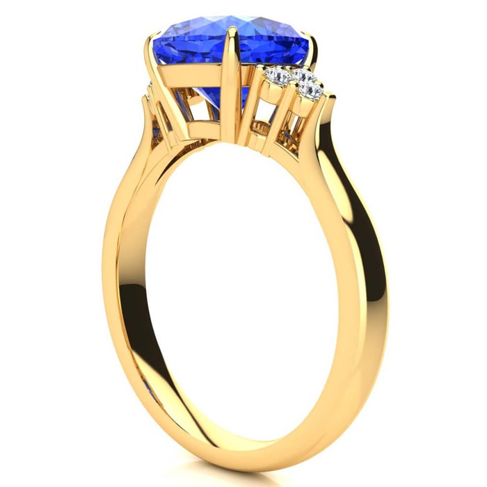 2 2/3 Carat Cushion Cut Tanzanite and Diamond Ring In 14K Yellow Gold