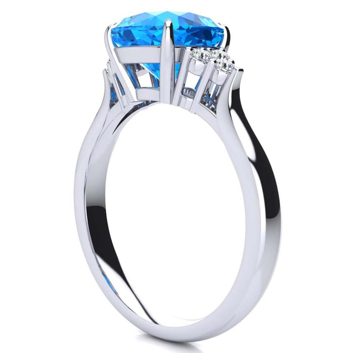 2 3/4 Carat Cushion Cut Blue Topaz and Diamond Ring In 14K White Gold
