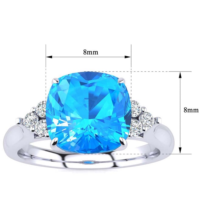 2 3/4 Carat Cushion Cut Blue Topaz and Diamond Ring In 14K White Gold