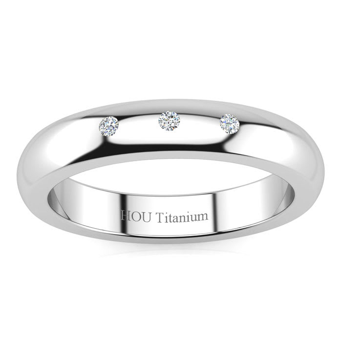 4MM Ladies and Mens .05ct Diamond Band in Titanium, Sizes 3.5 to 13.5
