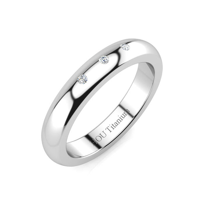 4MM Ladies and Mens .05ct Diamond Band in Titanium, Sizes 3.5 to 13.5