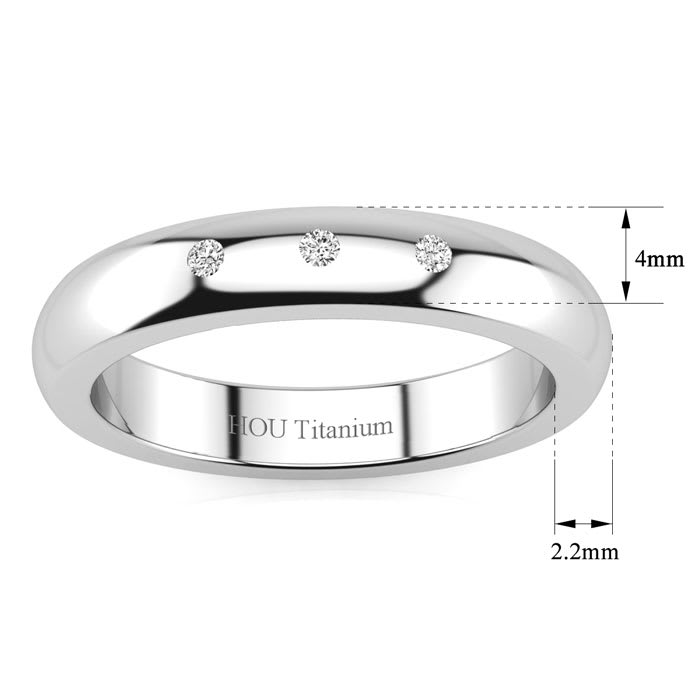 4MM Ladies and Mens .05ct Diamond Band in Titanium, Sizes 3.5 to 13.5