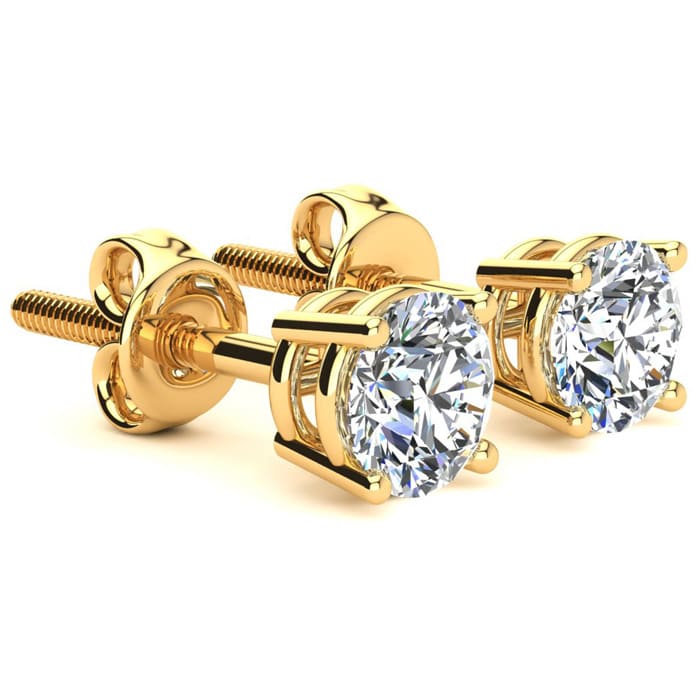 1.45 Carat Colorless Diamond Stud Earrings 14 Karat Yellow Gold
