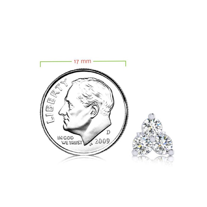 1ct Three Diamond Triangle Stud Earrings In 14K White Gold